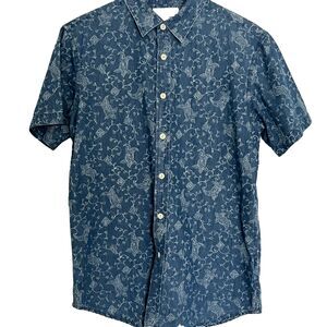 Burma Bibas Mens Shirt M Cotton Button Up Blue Floral short sleeve